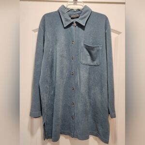 ELISABETH BY LIZ CLAIBORNE LIGHT BLUE PLUSH ACRYLIC BUTTON FRONT SHIRT SIZE 1